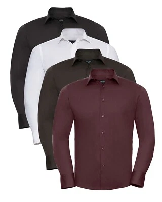 Russell 946M Coton Noir Marron ou Blanc Long Manche Facile Soin Chemise Cintrée - Photo 1/2