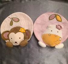 Rare Cocalo Baby Jacama Monkey Giraffe 2 girls Round Wall Hangings Nursery room