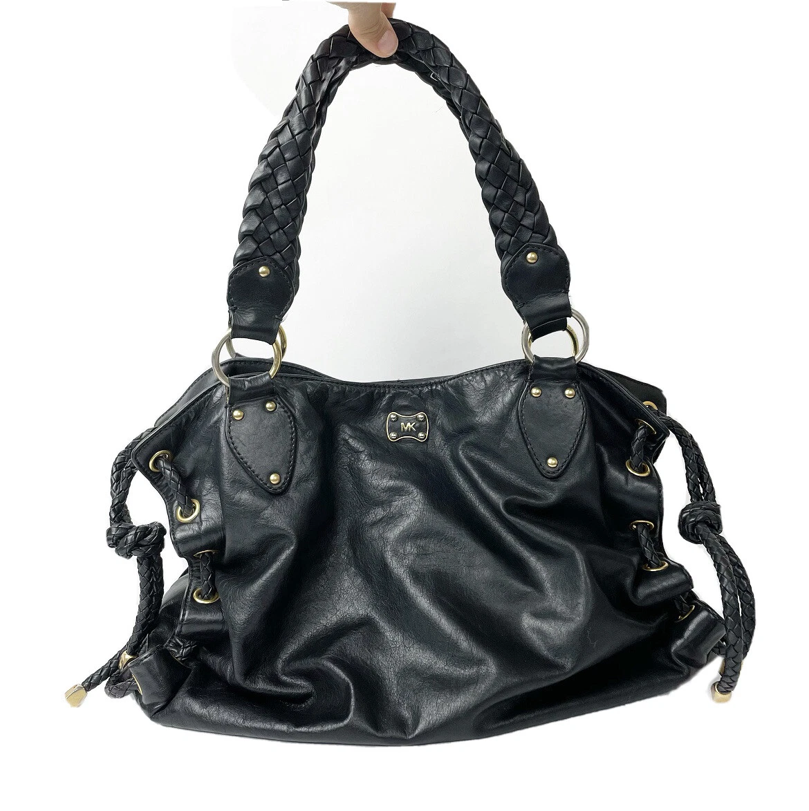 MICHAEL Michael Kors Black braided woven handle Leather Hobo bag Large Purse