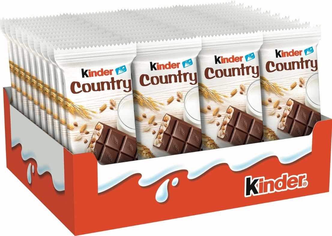 Kinder Country chocolate con leche con relleno de leche y cereales, 23,5 g x 40 uds.