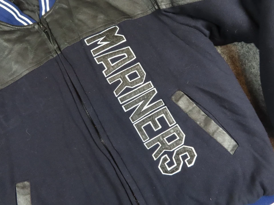 Seattle Mariners Jacket Mens Medium Blue Black Wool Leather Blend MLB Baseball - Image 4 of 4