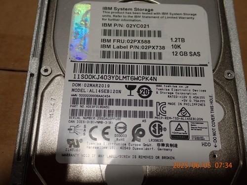 02PX588 IBM 2072 V5000 1,2 To 10 K tr/min SFF 12 Go SAS HDD 02YC021 02PX738 - Photo 5/6