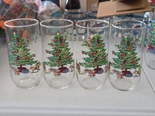 VINTAGE Luminarc CHRISTMAS TREE NOEL 16 oz Drinking Glasses Tumbler SET of 4