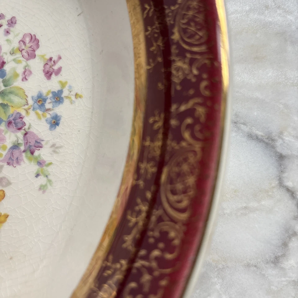 "Cuenco ovalado floral Century By Salem oro 23K EE. UU. longitud vintage 9"" COMO ESTÁ" Foto 3 de 4