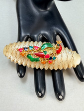 Vintage Peacock Hair Barrette Enamel Gold Tone Clip Hair Accessories