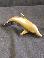 A4BC⚠️DAUPHIN EN LAITON VINTAGE STATUETTE DECO MARINE POISSON METAL DORE