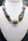 Vtg Southwestern 925 Sterling Silver Turquoise / Coral / Chunky Bead Necklace — photo 2