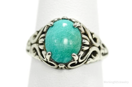 Vintage Designer Kabana Turquoise Ornate Sterling Silver Ring - Size 5.25