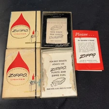 2 Vintage Zippo Lighter No. 350 Engine Turned Empty Box Insert Paperwork USA