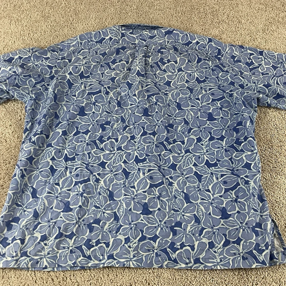 复古 Polo Ralph Lauren 衬衫男式 2XL 蓝色亚麻夏威夷露营圈领 Ws — 第 3/4 张图片