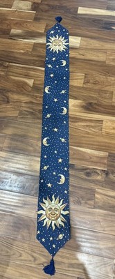 Vintage 90s Celestial Table Runner Sun Moon Stars 90s Tassel Whimsy tapestry