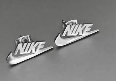 Nike Swoosh Silver Stainless Steel Earrings   Butterfly Back