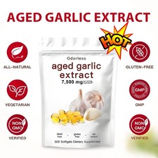 300Pcs Aged Garlic Extract Softgels,Odorless | Heart & ImmuneSupport, 7500Mg