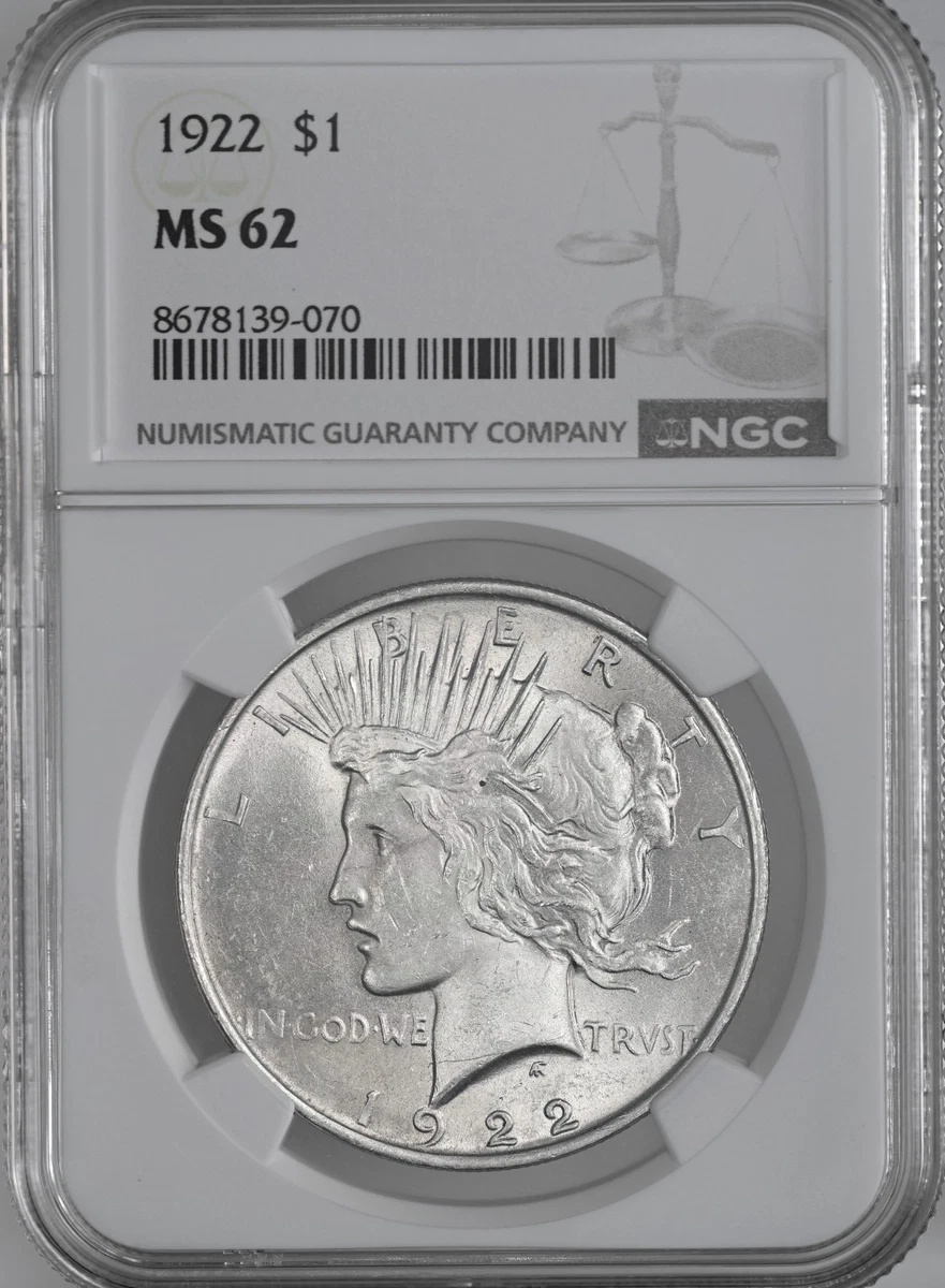 1922 Year Grade MS 62 Peace US Dollars (1921-1935) for sale | eBay