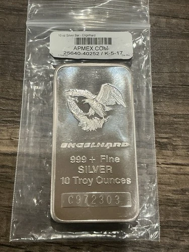 Engelhard 10 Troy Ounce 999+ Fine Silver Bar C972303 Flying Eagle