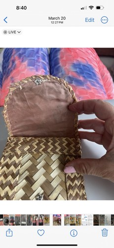 Woven Wicker Lined Pouch with Woven Flowers NASSAU Bahamas - Picture 2 of 5