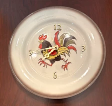 Vintage Metlox Poppytrail Red Rooster 10” Plate Homemade Clock. Works. Very Cute
