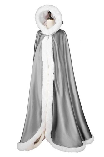 New Bridal Winter Wedding Long Cloak Cape Hooded Fur fur edge Floor length Bride - Picture 27 of 27