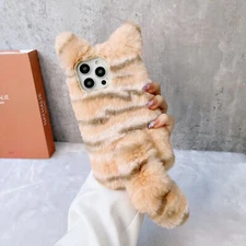 For iPhone 15 Pro Max 14 13 12 11 Fluffy Cute Tiger Plush Shockproof Case Cover