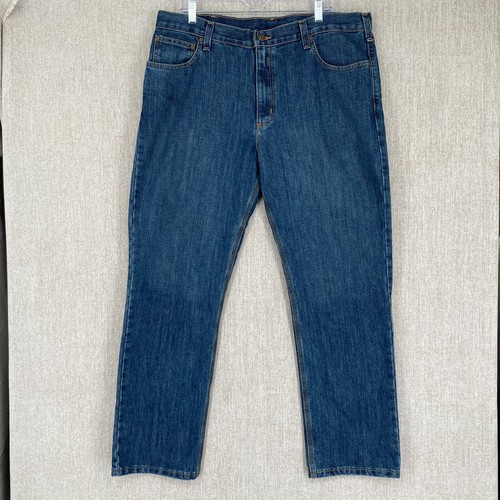Carharrt Jean Mens 38X30 Blue Denim Straight Leg Traditional Fit Workwear Casual - Picture 2 of 14