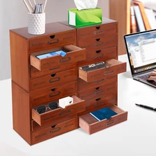 Brown 4pcs 4 Tiers Wooden Desktop Organizer Wooden Storage Box Drawer Organizer