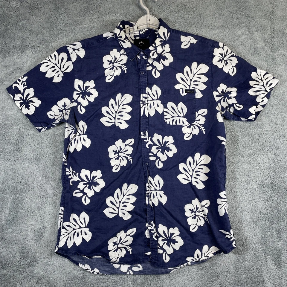 Camisa De Colección Oxidada Hombres XL Azul Mezcla de Lino Floral Hawaiana AOP SS Surf Aloha Y2K Foto 3 de 4