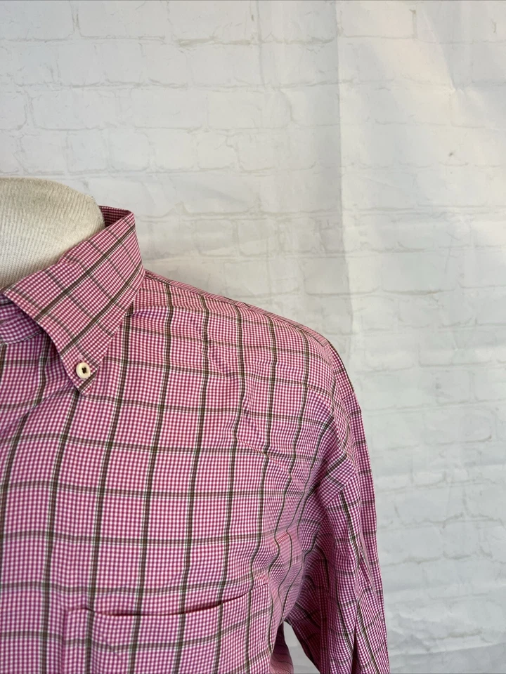 Peter Millar Men's Pink & Brown Plaid Cotton Dress Shirt XL $148 - Image 2 of 4