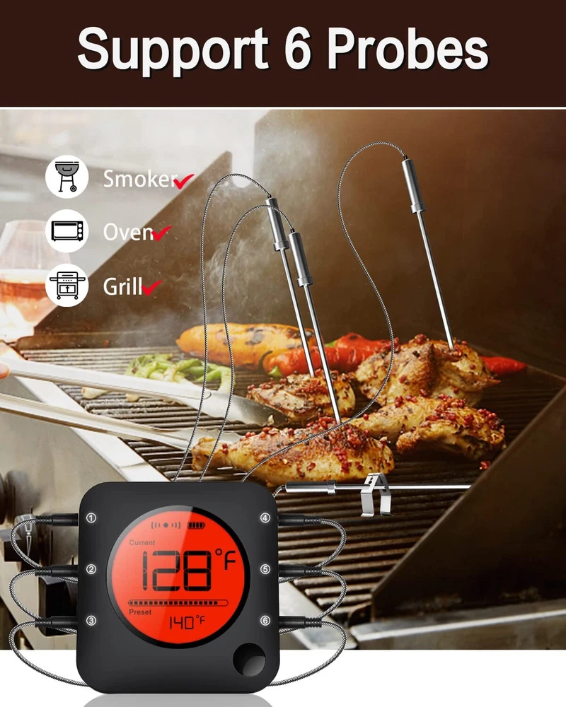 Meat Thermometer Wireless Bluetooth, LCD Digital Meat Thermometer with Dual P...