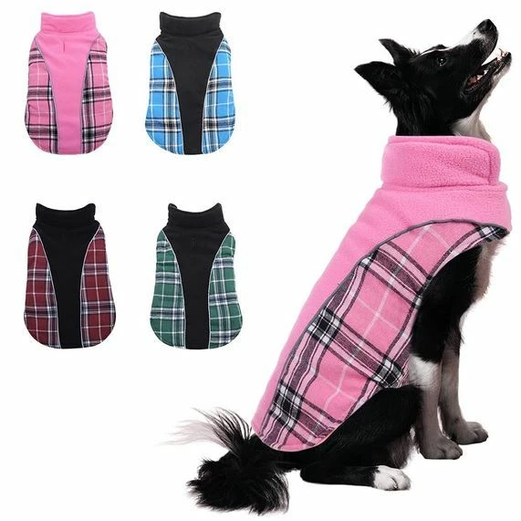 MAZORT Dog Coat Reversible Adjustable Pink Plaid Dog Winter Jacket XXXLarge