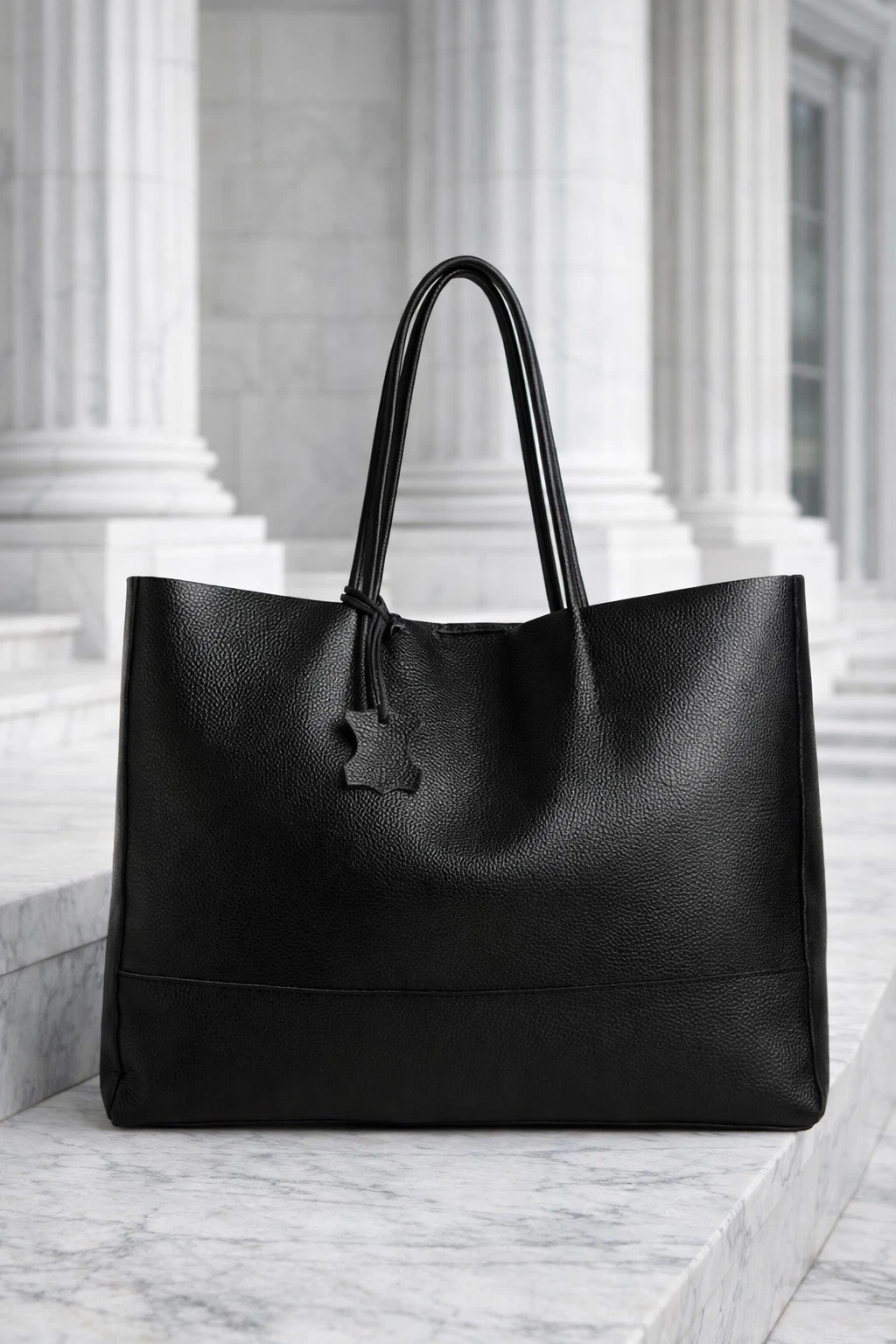 Women's Durable Black Leather Shoulder Tote Bag Lightweight Design, Shoulder Bag
