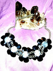 NECKLACE SILVER TONE CHAIN BLACK 3D FLOWERS RHINESTONE CENTERS, 18”/ 3” EXTENDED — photo 3