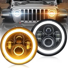 Pair* Round LED Headlights Halo Angle Eyes 7" Inch For Jeep Wrangler JK LJ CJ TJ