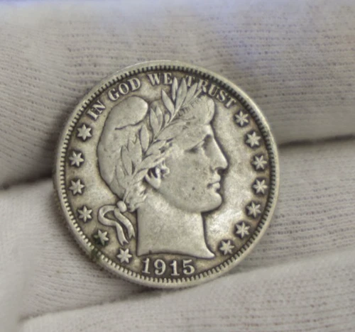 1915 D US Barber Silver Half 50c F/VF (Cleaned)