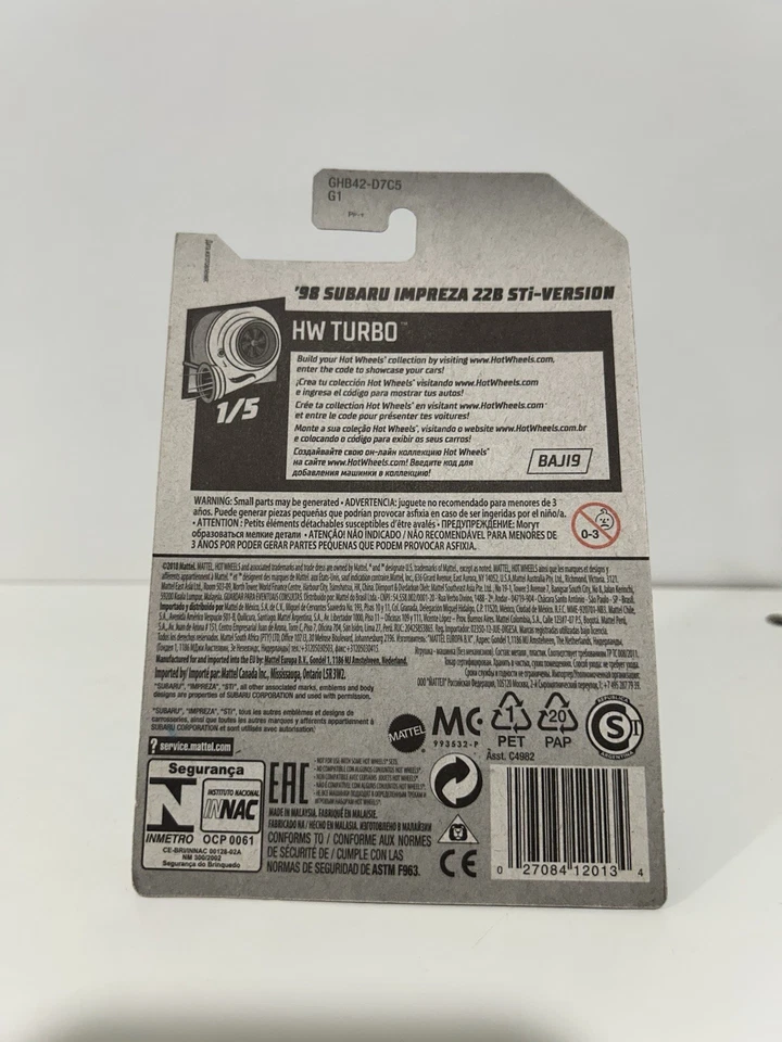 2020 HOT WHEELS USA CARD NEW MODEL 98 SUBARU IMPREZA 22B STi-VERSION #23 - Image 2 of 4