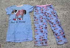Lazy One "I Don't Do Mornings"  Horse Womens XL Pants & Sleep Shirt (Flaws) Blue
