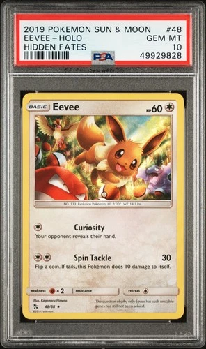 2019 POKEMON SUN & MOON HIDDEN FATES #48 EEVEE-HOLO PSA 10