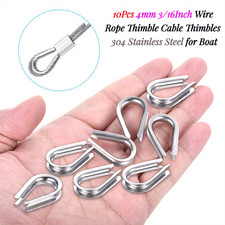 10Pcs 4mm 3/16Inch Wire Rope Thimble Cable Thimbles 304 Stainless Steel for Boat