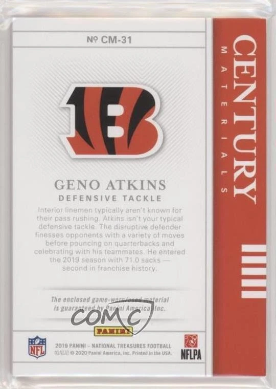 2019 Panini National Treasures Century Materials Prime /49 Geno Atkins #CM-31 - Image 2 of 2