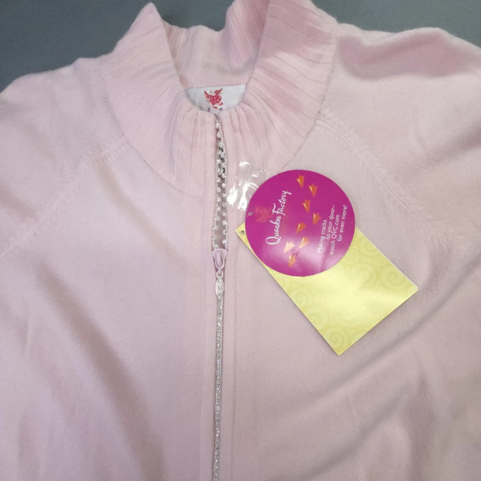 Quacker Factory Sweater Women 3XL Pink Zip Front Mock Neck Rhinestone Zipper NEW - Image 3 of 4