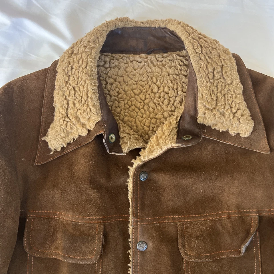 Vintage Britches Shearling Lined Brown Suede Jacket Western 40 Large Ranch Coat - Image 3 of 4