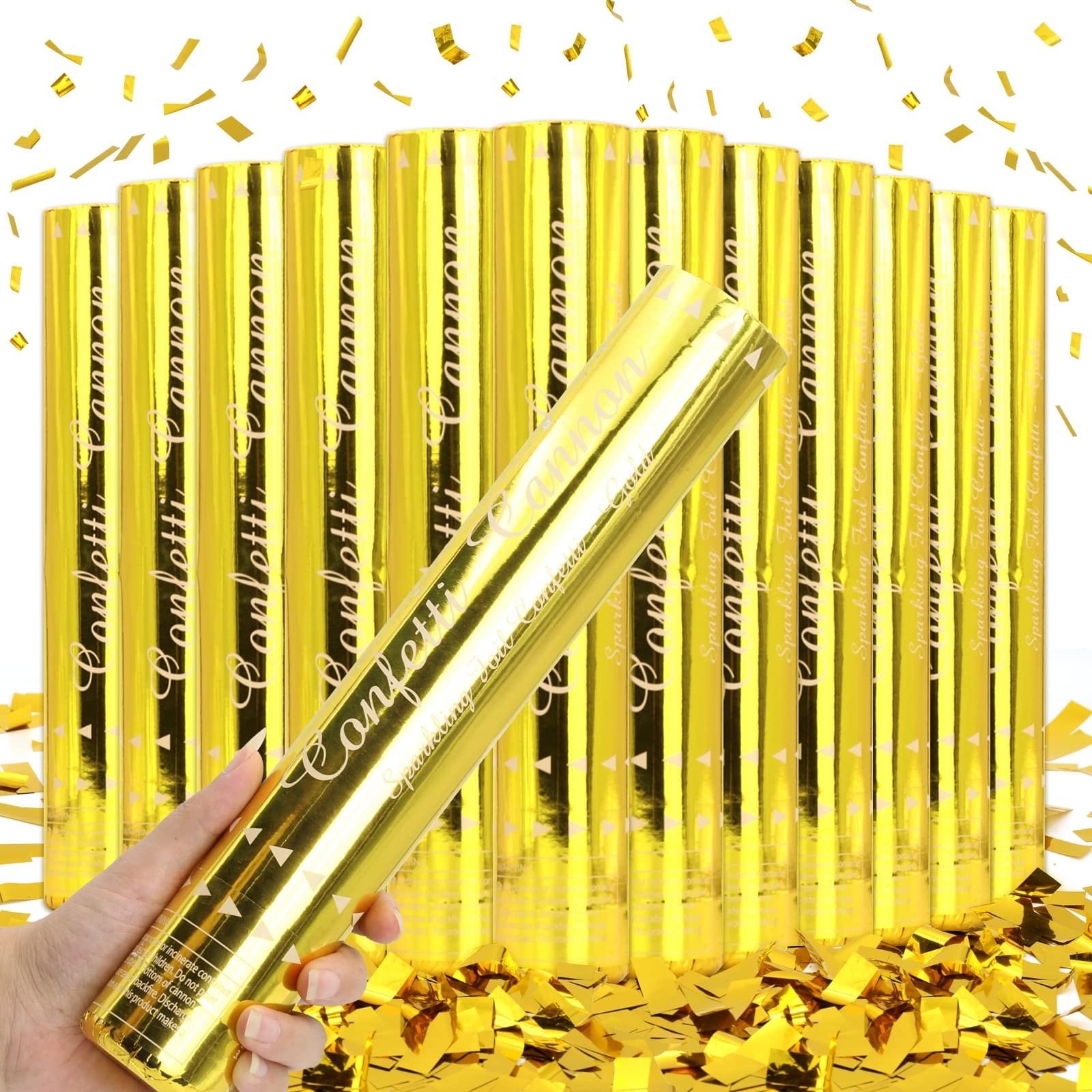 Gold Confetti Poppers - 12 Pack Golden Confetti Cannon for Wedding, Birthday,...