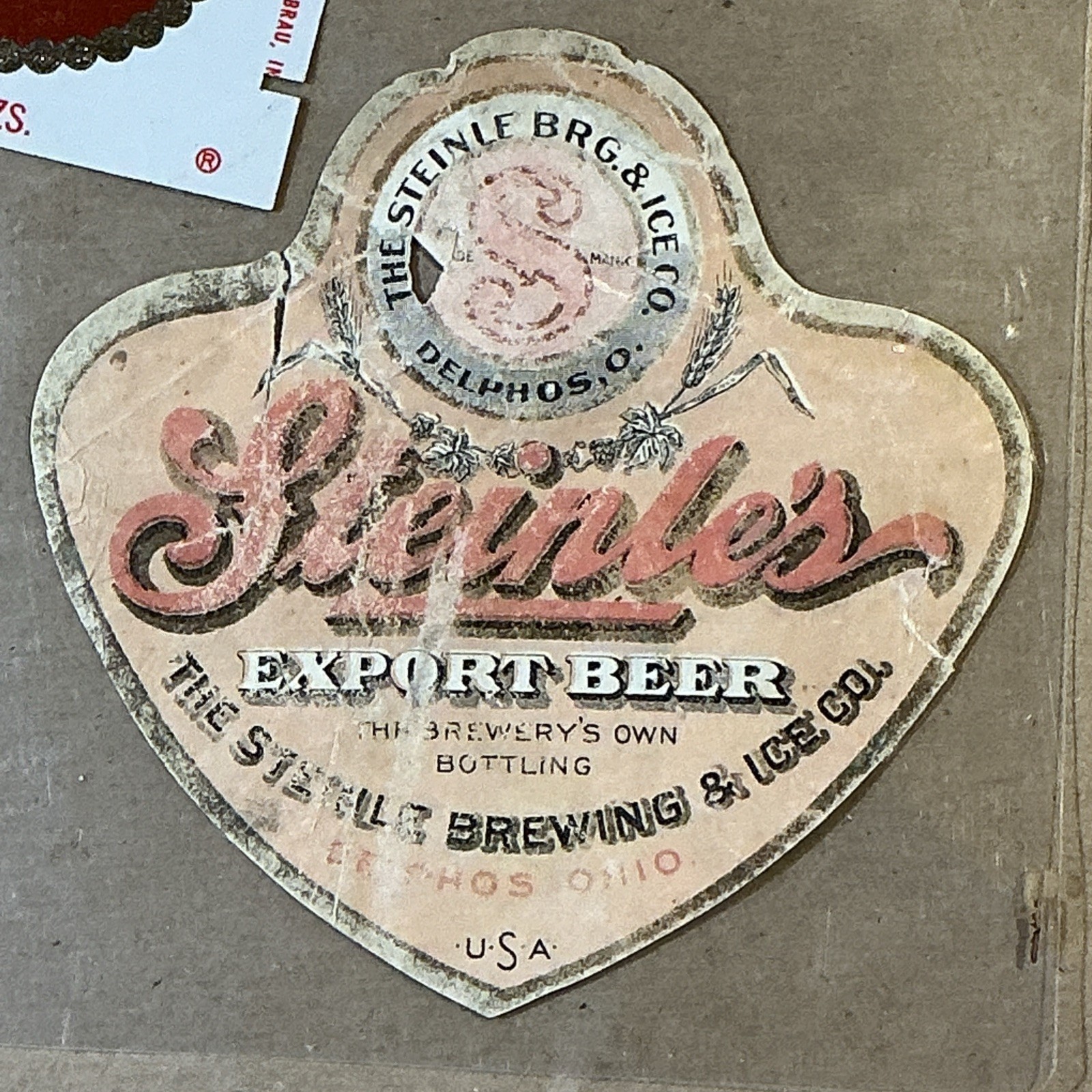 Group Of Old Laminated Ohio Beer Bottle Labels Steinle BRG. & ICE co. INV-P0742