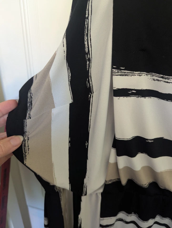 CATO Black Beige White STRIPE Lined DRESS Sz 26/28W Elastic Waist SLEEVELESS (RC - Image 3 of 4