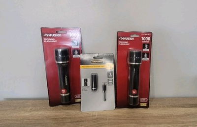 #ad #ad Flashlight Lot 2 Husky Focusing Flashlights 1 Defiant Rechargable Keychain Light $15.00