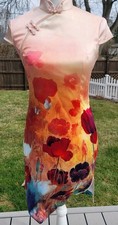 Chinese Cheongsam Qipao Silk Dress, Poppies, Sz 165/88A L