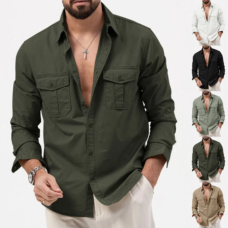 New Military Army Long Sleeve Shirts Casual Tactical Work Button Pocket T Shirt