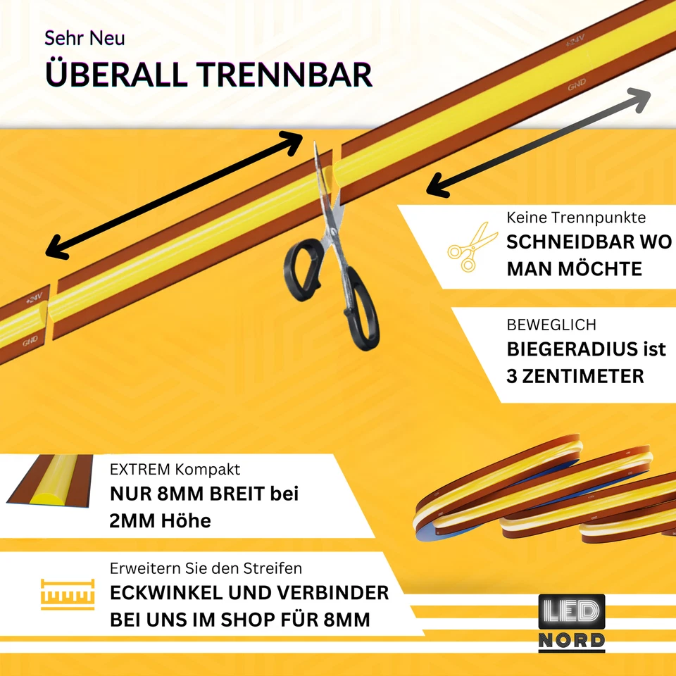 LED Streifen Flex Stripe 24v Lichterkette Leiste Band 5m Weiß selbstklebend cut - Bild 3 von 4