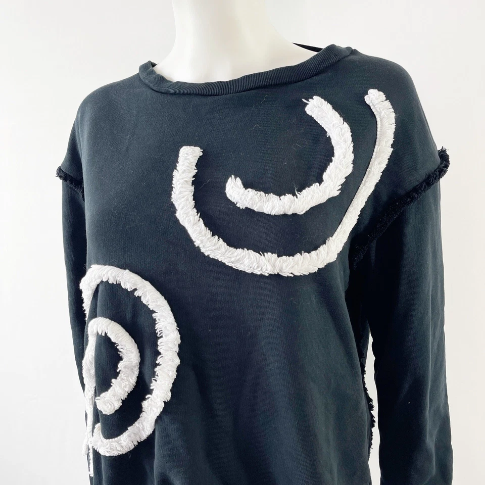 Stella McCartney Black Pullover Sweatshirt Size 42 L White Fringe Swirls Casual - Image 3 of 4