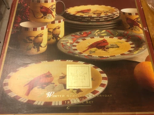 Lenox Winter Greetings Cardinal 12 Piece Setting Dinner Salad Mug Brand New Box