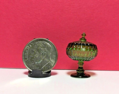Dollhouse Miniature Chrysnbon Candy Dish - Dark Green Large - No Lid 1:12